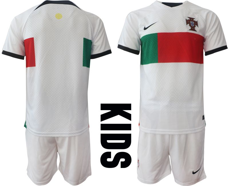 Youth 2022 World Cup National Team Portugal away white blank Soccer Jersey->customized soccer jersey->Custom Jersey